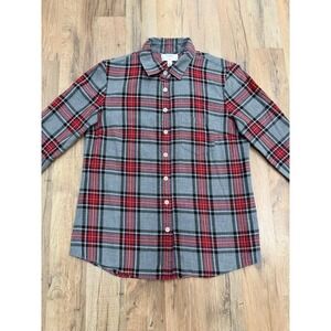 J.Crew Boys Plaid Flannel Shirt Red Gray Cotton Youth 8 10‎ Button Up